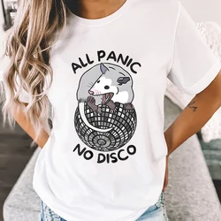 All Panic No Disco Opossum T-shirts Women Funny Screaming Street Trash Cat Graphic Tee Funny Possum Retro Animal Lover T-shirt