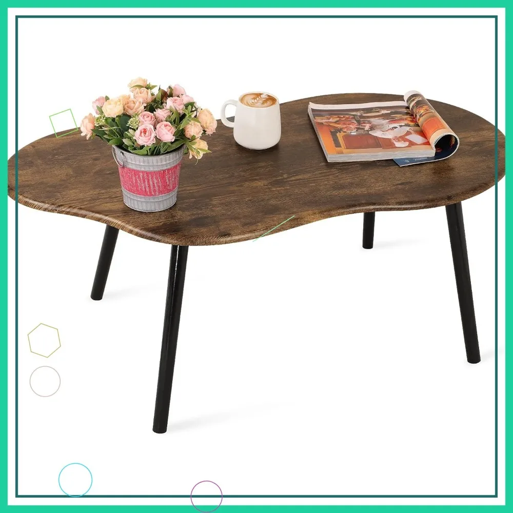 

Cloud Shape Coffee Table Industrial Wood Irregular Center Floor Mid Century Style Furniture for Living Room Small Spaces