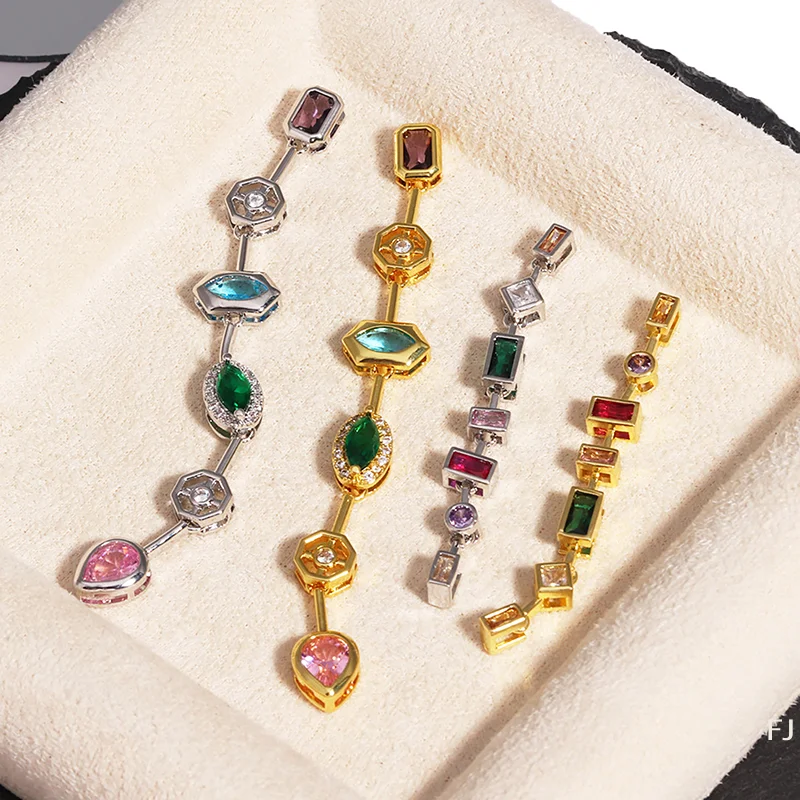 

[YU]Cubic Zirconia Pendants Multicolor Tassel Movable Long Chain Charms For Necklace Bracelet Jewelry Making