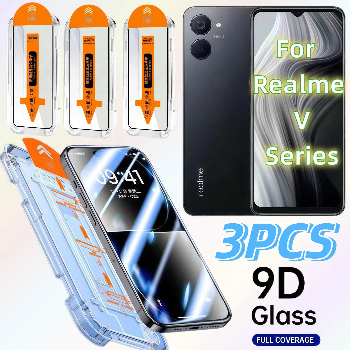 

Набор из 3 предметов: Защитное стекло HD с твердостью 9H для Realme V3/V5/V11/V13/V15/V23/V30T/V70