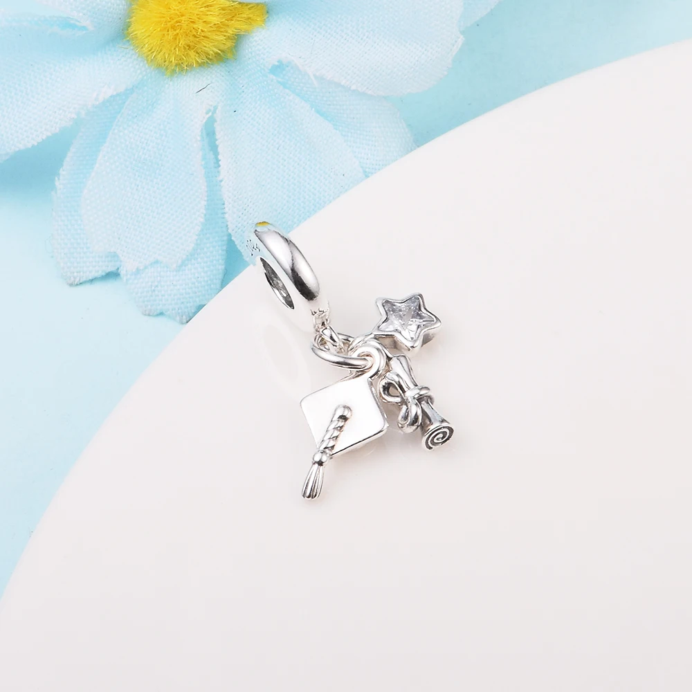 2024 Sterling Silver Jewelry 2024 Graduation Triple Dangle Charm Crystals Mother Kids Bead Free Shipping Item Beads For Woman