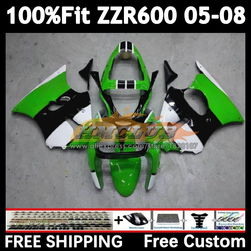 Injection Body For KAWASAKI NINJA 600CC ZZR600 154No.73 ZZR-600 ZZR 600 05 06 07 08 2005 2006 2007 green black 2008 OEM Fairing