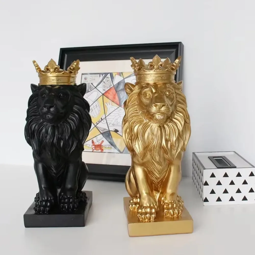 Nordic Handmade Crown Lion Ornament Harmless Safety Resin Lion Statue No odor Lion Head Figurine Home Decor