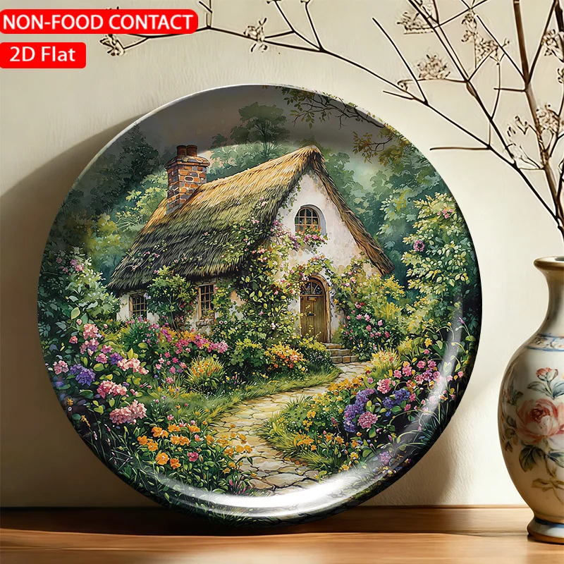 1pc Ceramic Decorative Plate, Thatched Cottage Garden Art Decorations, Wall Home Decor- for Decorative Purposes Solely,