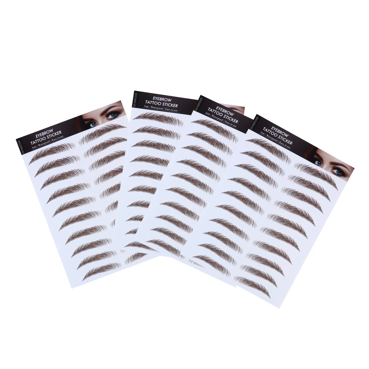 

4pcs 6D Hair-Like Eyebrow Stickers Waterproof Reusable False Eyebrows For Women Flattering Face Shape Styles Included Fake