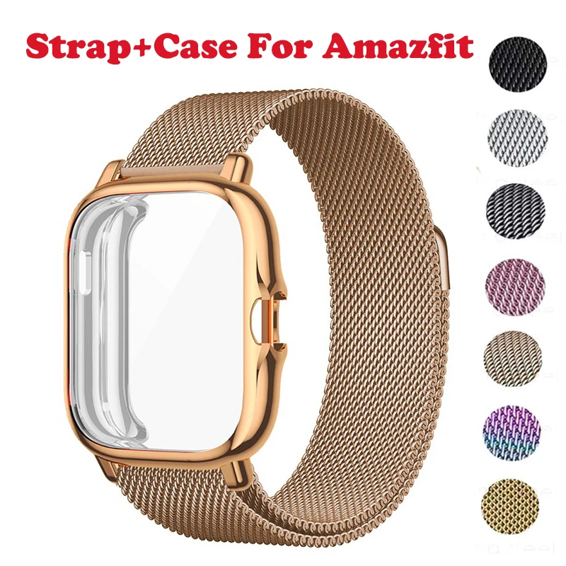 

2in1 Metal Magnetic Strap+Case Protector For Amazfit GTS 4 3 2 mini Bracelets Amazfit Bip 3 S U Pro Strap Cover Shell bumper