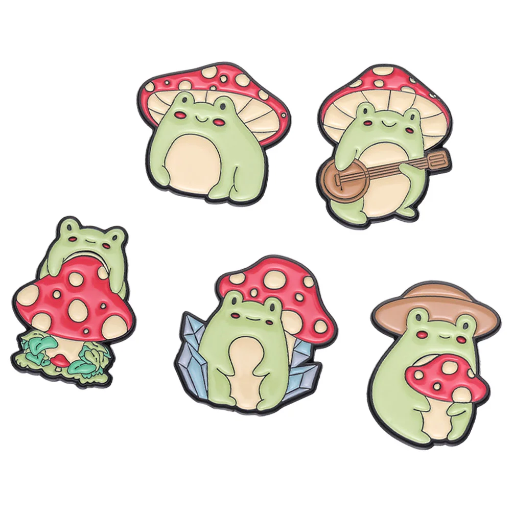 

5 Pcs Frog Mushroom Brooch Backpack Pin Cute Accessories Gifts for Women Decorative Pins Stuff