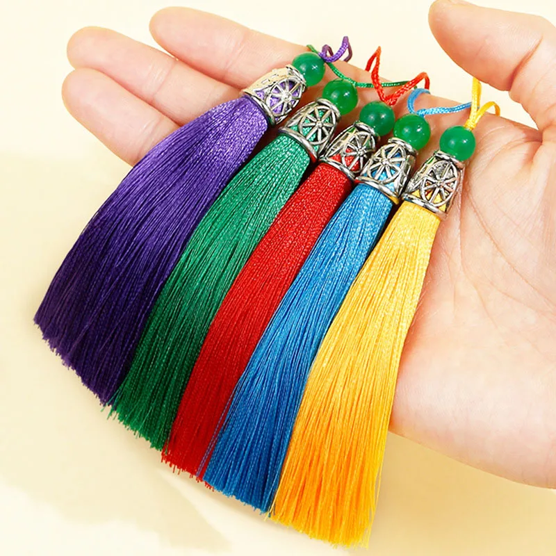 10/20Pcs 9CM Chinese Style Silk Tassels with Jade Bead Cap for Bookmark Jewelry Making DIY Craft Earring Keychain Bag Charm