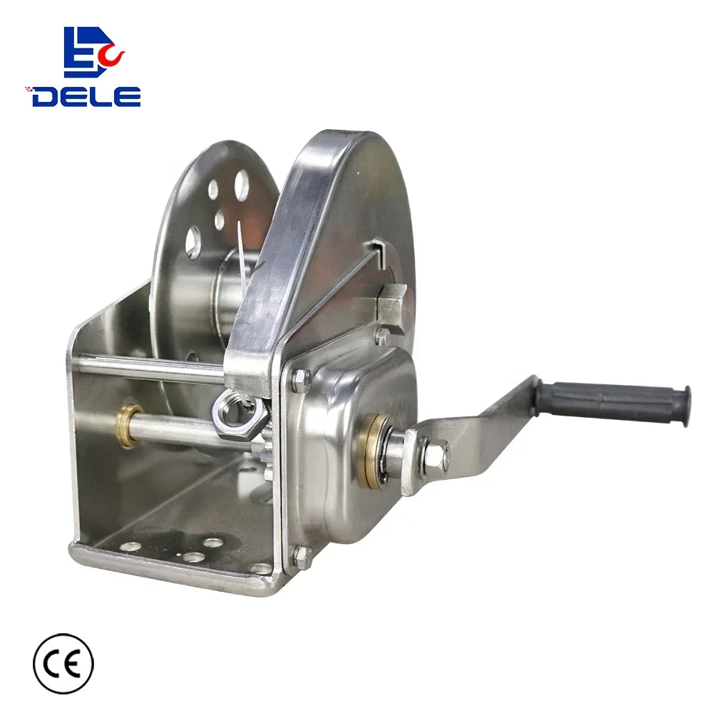 Factory Price Supplier DL-B18SS 1800kgs Brake Winch Manual Wire Rope Pulling Winch Stainless Lifts For Cars Other Winches