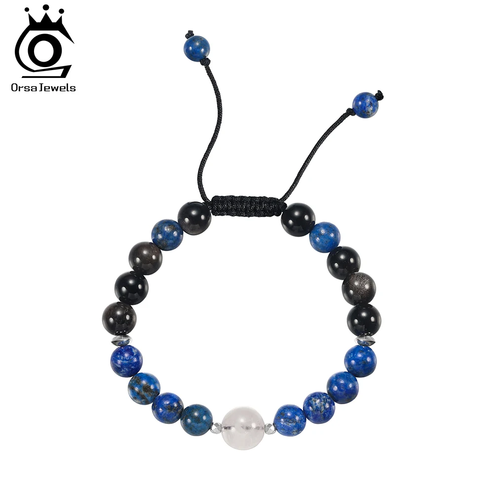 ORSA JEWELS Natural Healing Lapis Lazuli & Obsidian Bracelet Mixed Stone Beads Unisex Jewelry Health Protection Gift GMB74