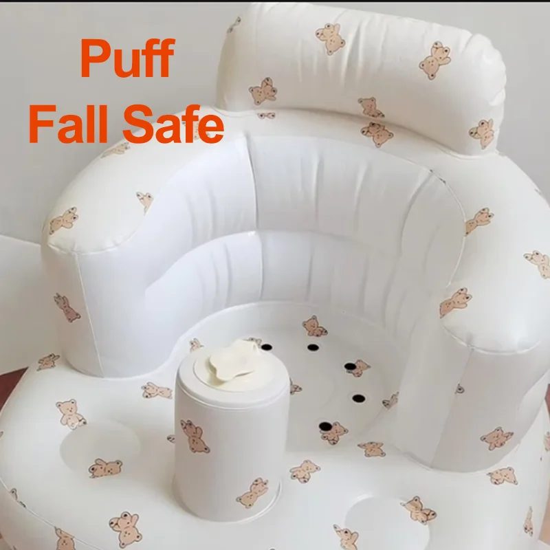 Beer Print Baby Opblaasbare Bank Draagbare Multifunctionele Kinderen Bladerdeeg Leerzitje Oefen Zitten Badstoel Val Veilige Kruk