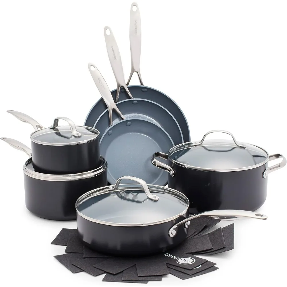 

11 Piece Cookware Pots and Pans Set, Ceramic Nonstick Coating, Durable Frying Pans, Saucepans, Lids, Dishwasher & Oven Safe