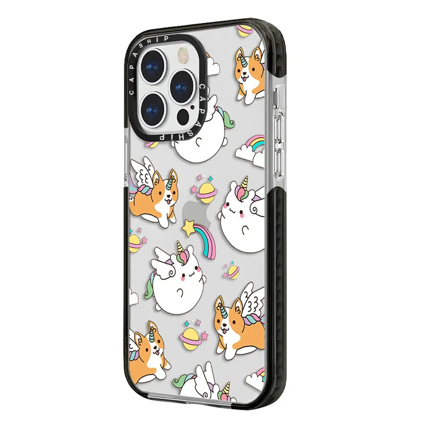 Arco-íris estrela unicórnios corgis caso para iphone 16 15 14 13 12 11 pro x xs xr max 7 8 plus se 2022 tpu macio à prova de choque capa traseira