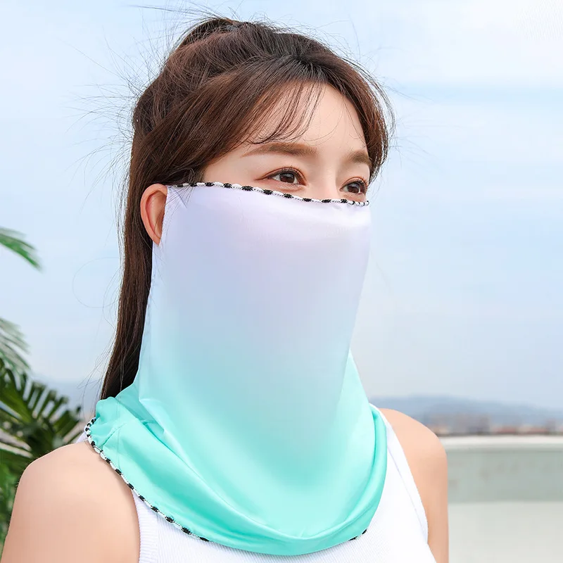 Female Summer Ice Silk Sunscreen Mask Women Hanging Ear Mask Scarf Girls Outdoor Riding UV Protection Breathable Neck Guard Veil