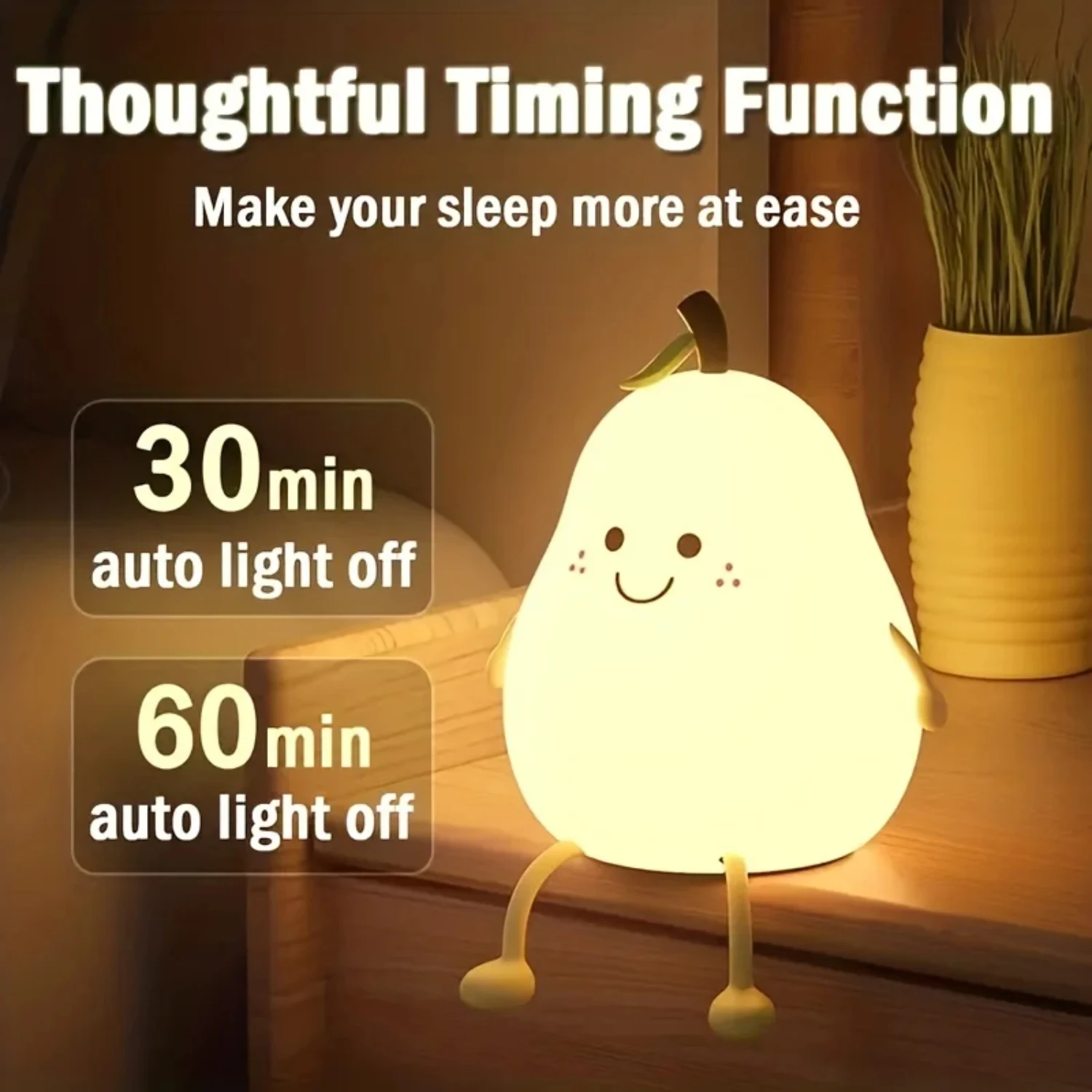 New Unique and Fun Fruit Nightlight - Creative Silicone Pear Shaped USB Charging Night Light for Child's Bedroom Decoration, Cut