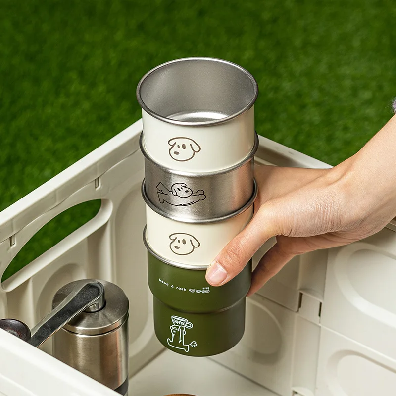 Personalized Text/Logo Stackable Stainless Steel Drink Cup Custom Outdoor Camping Portable Metal Cup Present For Party Favor
