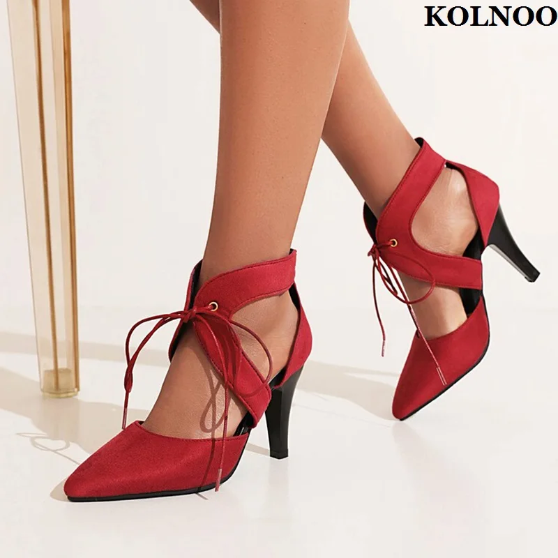 

Kolnoo New Handmade Ladies High Heels Sandals Crisscross Shoelace Summer Big Size 35-46 Daily Wear Evening Fashion Party Shoes