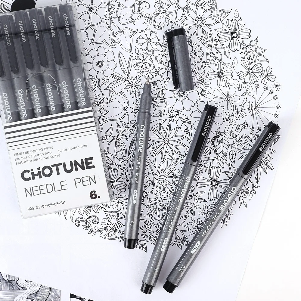 6/14 Tip Micron Fine Pen set Waterproof Smooth Black Ink Fineliner Drawing Pens Art Sketch Marker Liner Rotulador Tekenen Manga