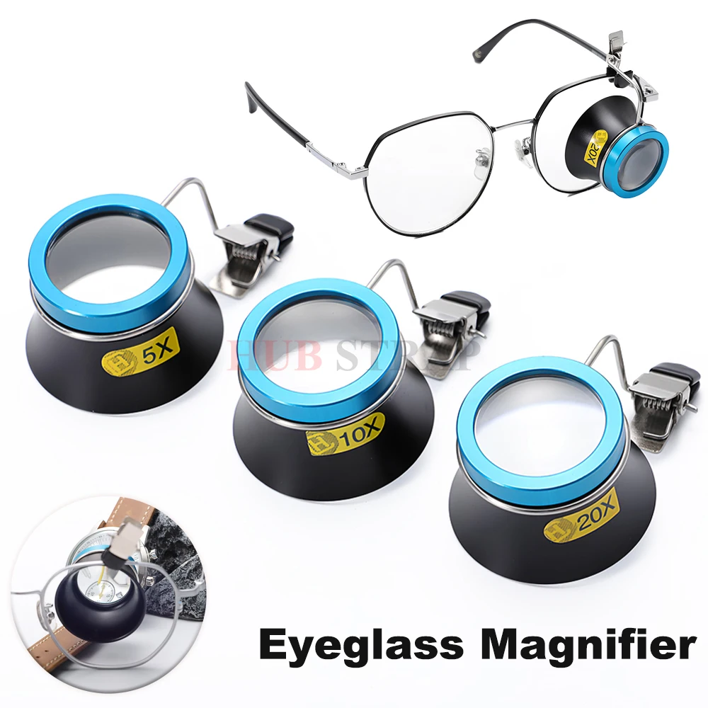 Eyeglass Magnifier Clip-On Eye 5X 10X 20X Loupe Magnifying Lens Portable Eyepiece Process Operation Watchmakers Repair Tool