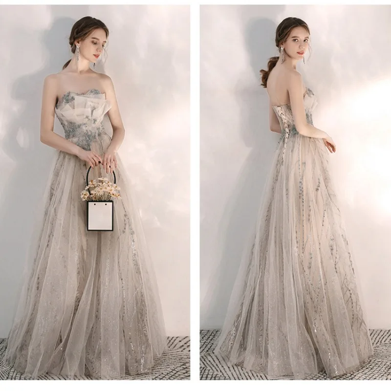 

2025 New Banquet Party Dress Female Elegant Tube Top Long Dress Slim Sleeveless Backless A-line Skirt Fashion Evening Dresses