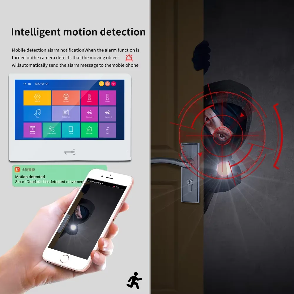 ANJIELO 10 pulgadas 5 en 1 desbloqueo de huellas dactilares Tuya Wifi inteligente sistema de videoportero cámara de teléfono de puerta con Detector de movimiento 1080P