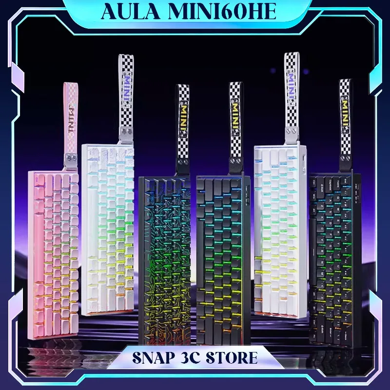 AULA MINI60HE Magnetic Switch Keyboard 60% Tri-mode Bluetooth 2.4G Hall Effect Rapid Trigger RT 8K Polling FPS Gaming Keyboard