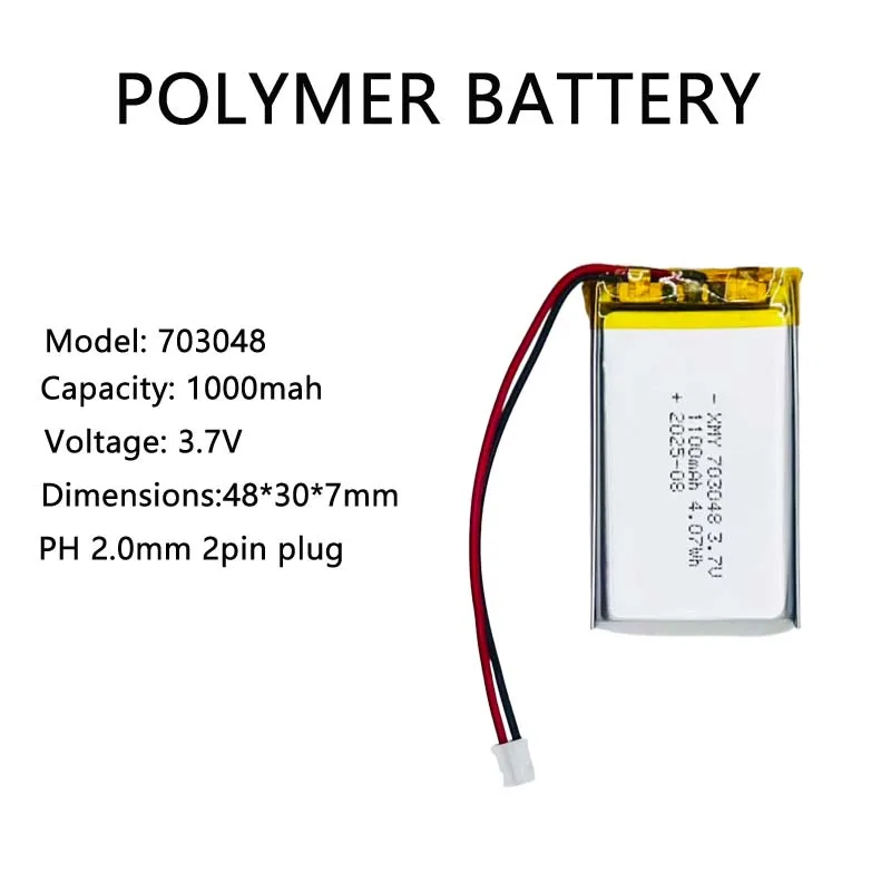 703048 Lithium Polymer Rechargeable Battery for Early Education Machine Beauty Instrument Batteries Tools Diy MP4/5 3.7V 1000mAh