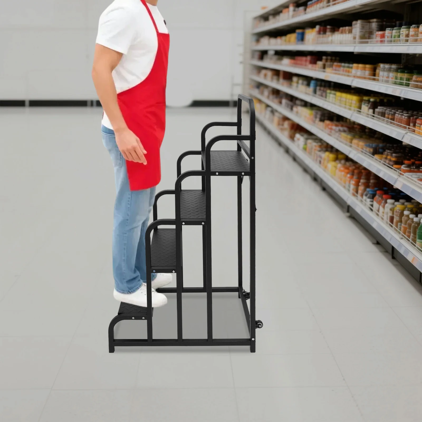 

Step Stair, 4 Step Rolling Ladder, 150kg Capacity, Heavy Duty Carbon Steel, Anti-Slip Steps, 2 Wheels, for Warehouse Store