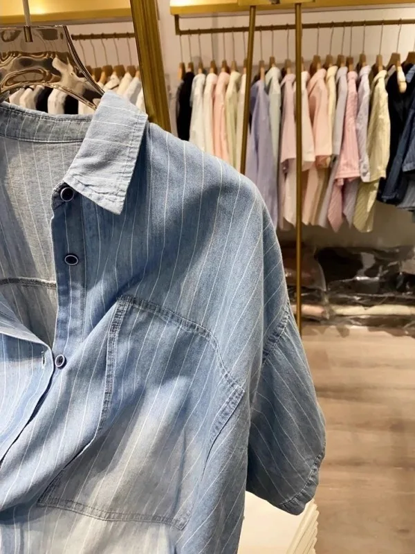 Loose Fit Short Sleeve Shirt Large Size 300 Pounds Design Sense Big Pocket Drawstring Men's Summer New Style Bottom Hem Shirt