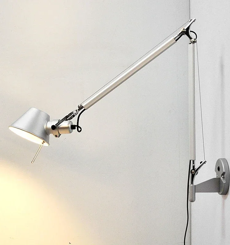 

Simple industrial wind long arm telescopic folding bedside reading Nordic straw hat wall lamp Bedroom bedside long arm wall lamp