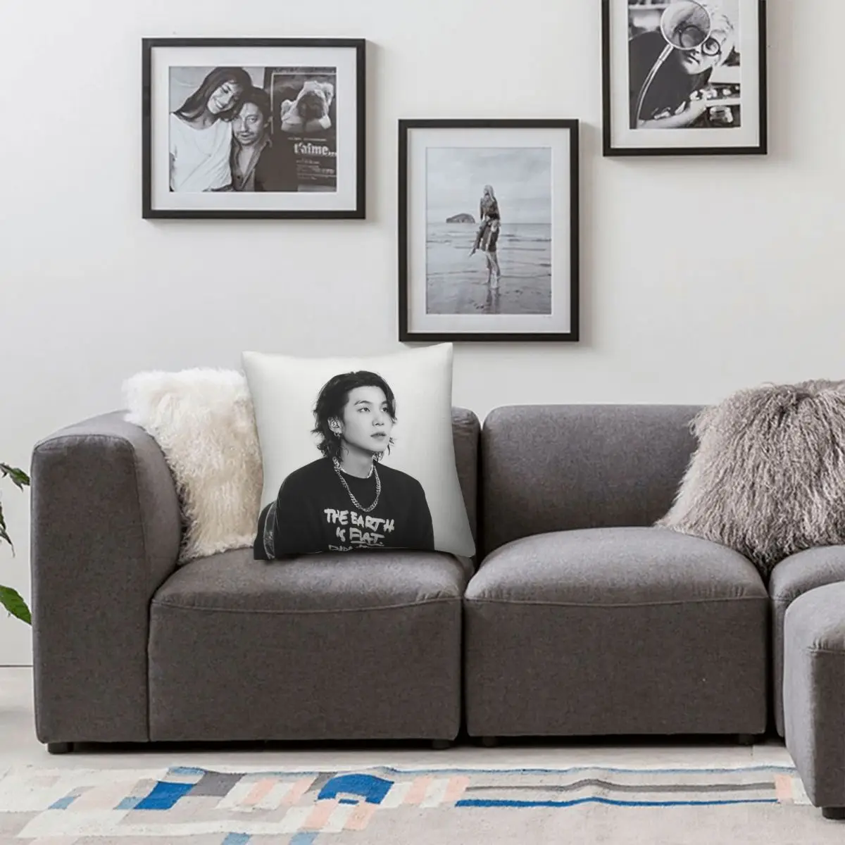 SUGA Yoongi Concert Square Pillowcase Polyester Linen Velvet Pattern Zip Decor Throw Pillow Case Sofa Seater Cushion Cover 45x45
