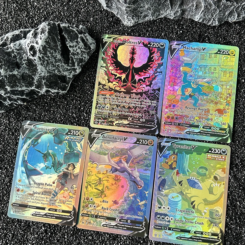 1/5 pçs diy ptcg novo bolso holo cartão de coleção rara tyranitar moltres v en cartão feito homem clássico jogo anime cartão presente
