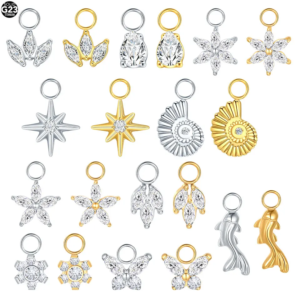 1 ud. Pendiente de titanio con forma de estrella de mar para lóbulo de la oreja, aretes colgantes tipo Huggie, arete de aro con colgante de flor de circonita cúbica, joyería Helix