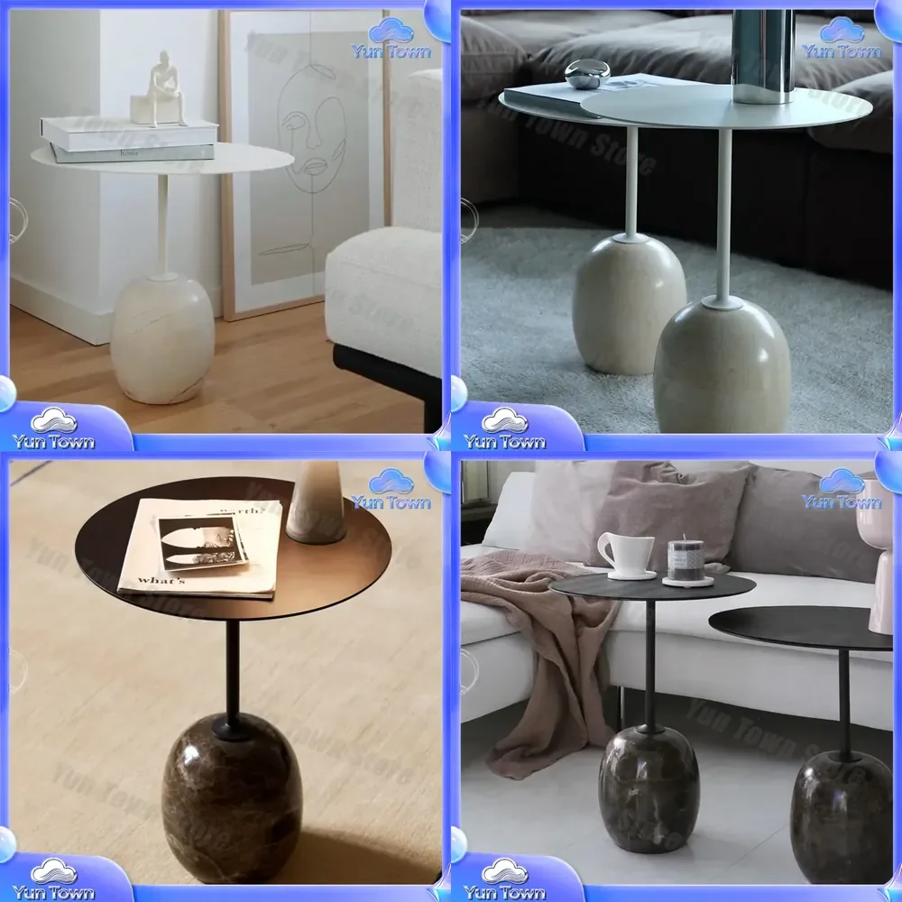 Small Nordic Marble Metal Coffee Table for Living Room Sofa Edge Corner Danish Designer Bedside Round Table