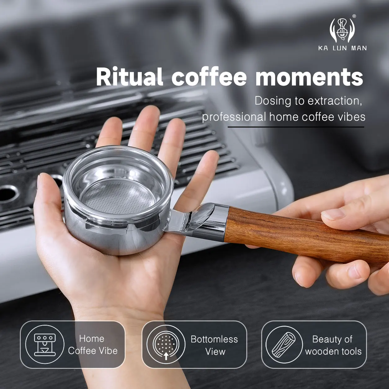 58mm 2‑Lugs Bottomless Portafilter, Flat Base No Tamping Stand Needed, Naked Visual Extraction for WPM Espresso Machine
