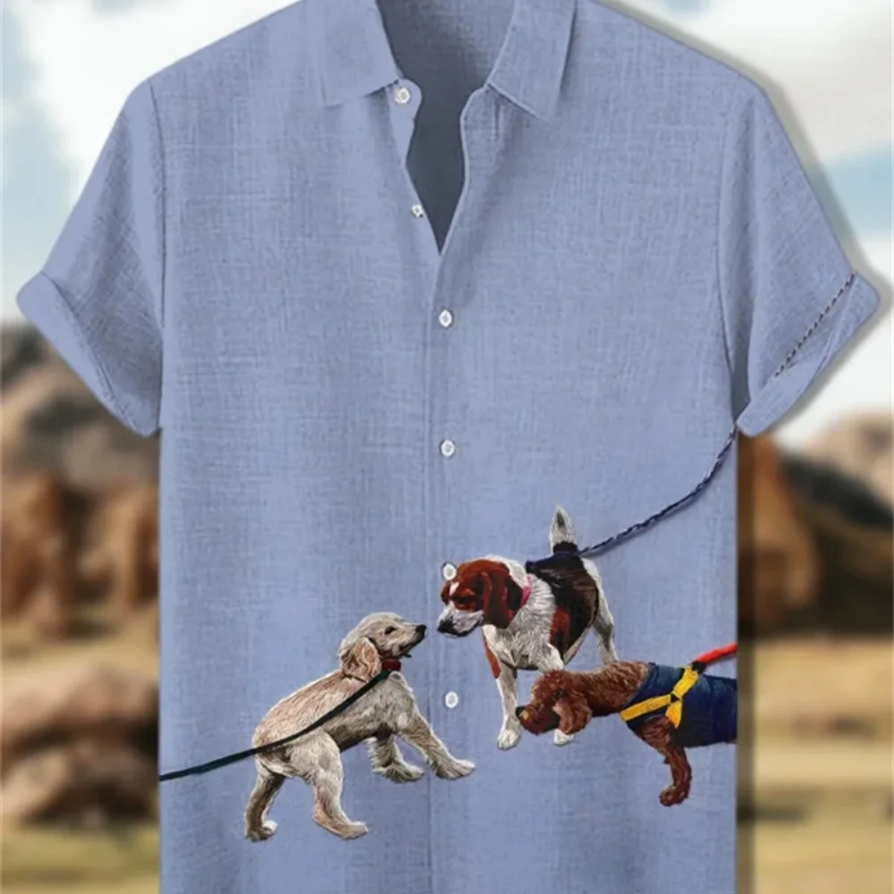 Men's Short Sleeve Linen Shirt 2025 Fashionable Hawaiian Holiday Beach Casual Lapel Button Print Breathable plus Size