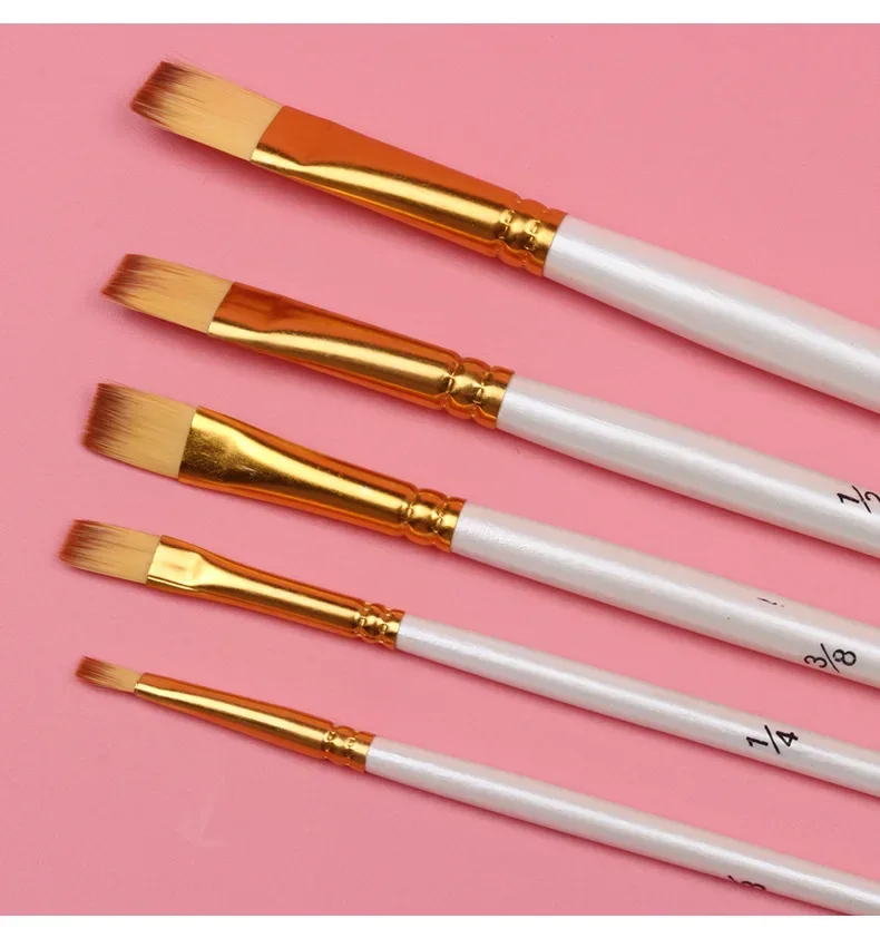 Two-color nylon hair round/flat head/oblique front /fan/hazel-shaped paint brush short rod watercolor gouache oil brush 5pcs set
