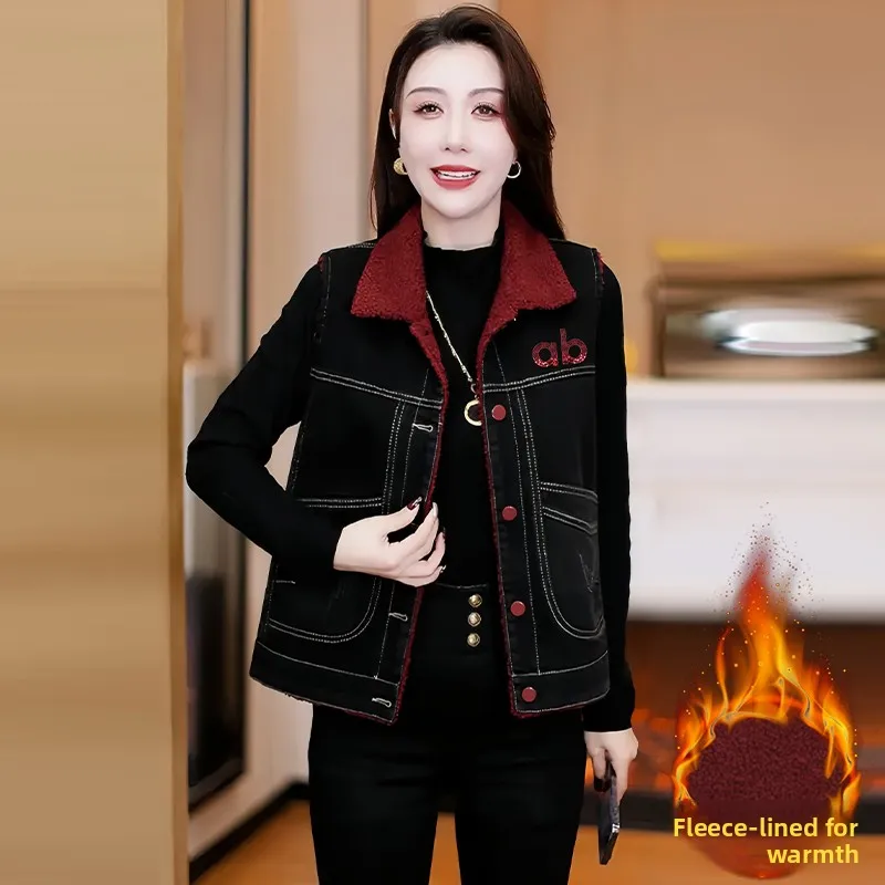 

Модный женский жилет с комбинированным воротником, утепленный, для повседневной носки, зима 2025, стильный, с цветовыми блоками, индивидуальный дизайн, открытая застежка.