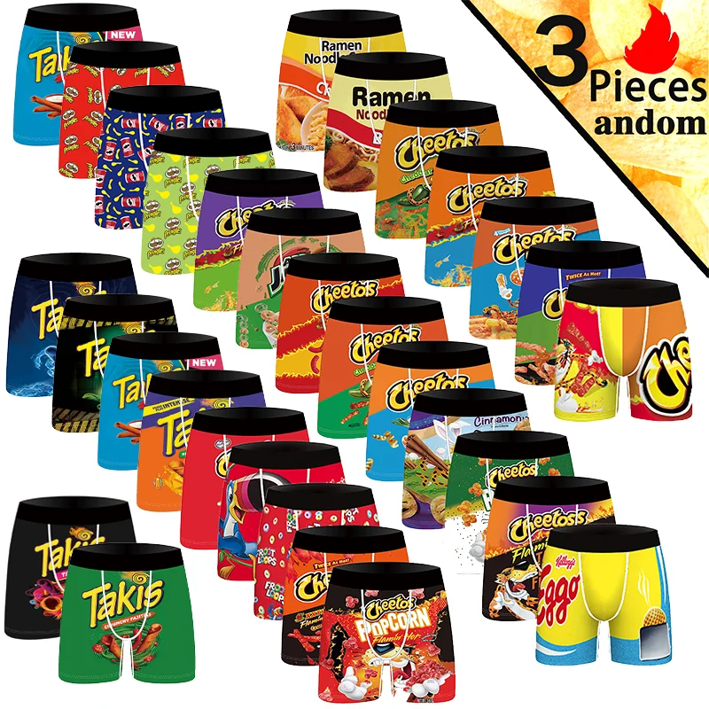 3er-Pack Sommer atmungsaktive Herren-Boxershorts sexy Unterwäsche Herrenunterwäsche modische Cartoon-Digitaldruck Herren-Boxershorts