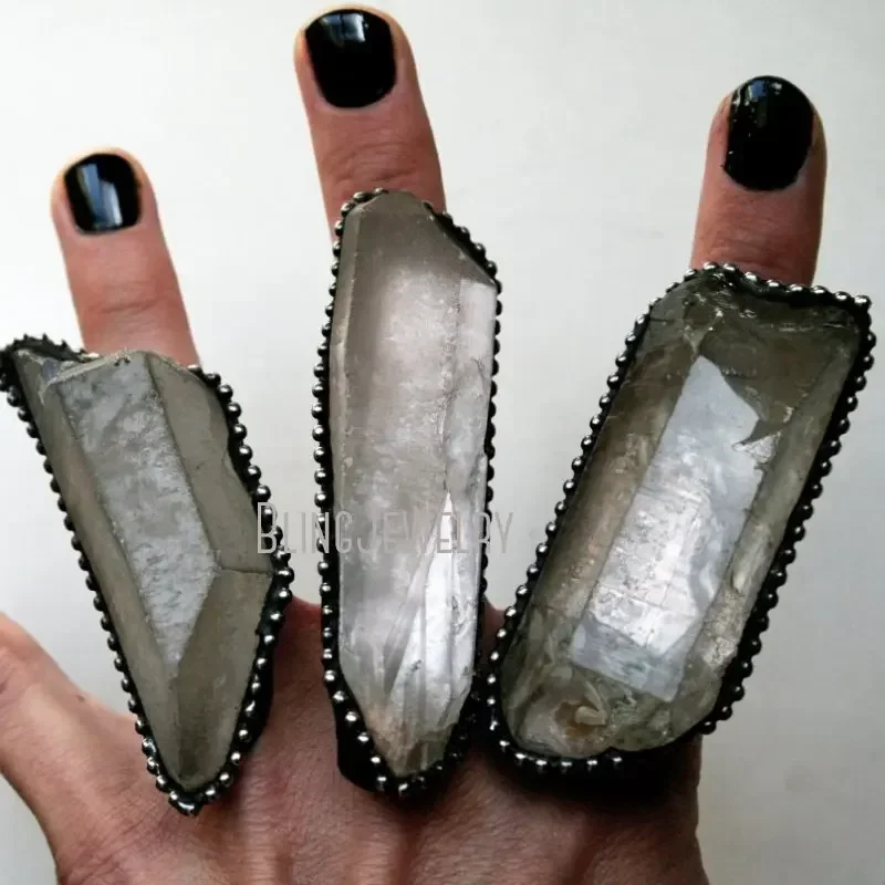 Emo Boho Quartz Point Vampire Goth Statement Ring Clear Crystal Witch Wicca Women Witchcraft Gothic Satan Grunge Jewelry Wedding