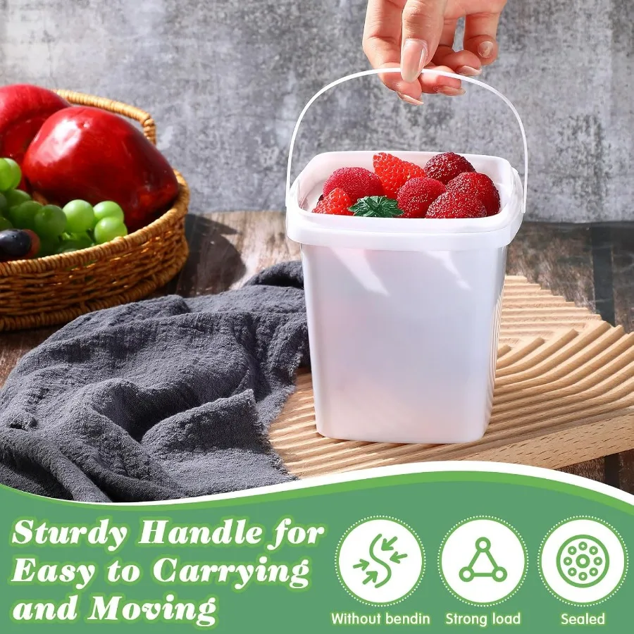 24 قطعة 3 كيو تي/ 101 أونصة/ 3 لتر حاويات طعام بلاستيكية، دلاء آيس كريم سعة 0.74 جالون مع أغطية ومقبض مربع ديلي كونتاي قابل لإعادة الاستخدام