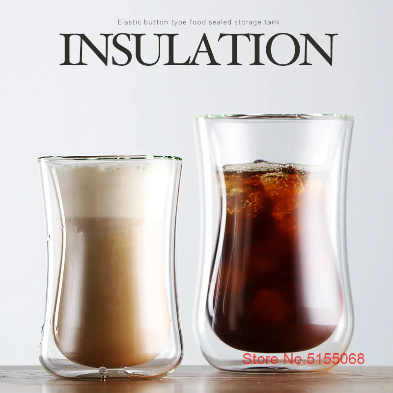 Double Deck Professional Iced Coffee Cup Heat Insulation Slender Waist Espresso Frappe Glass Turkey Black Tea Mug Cafe Taza Copo