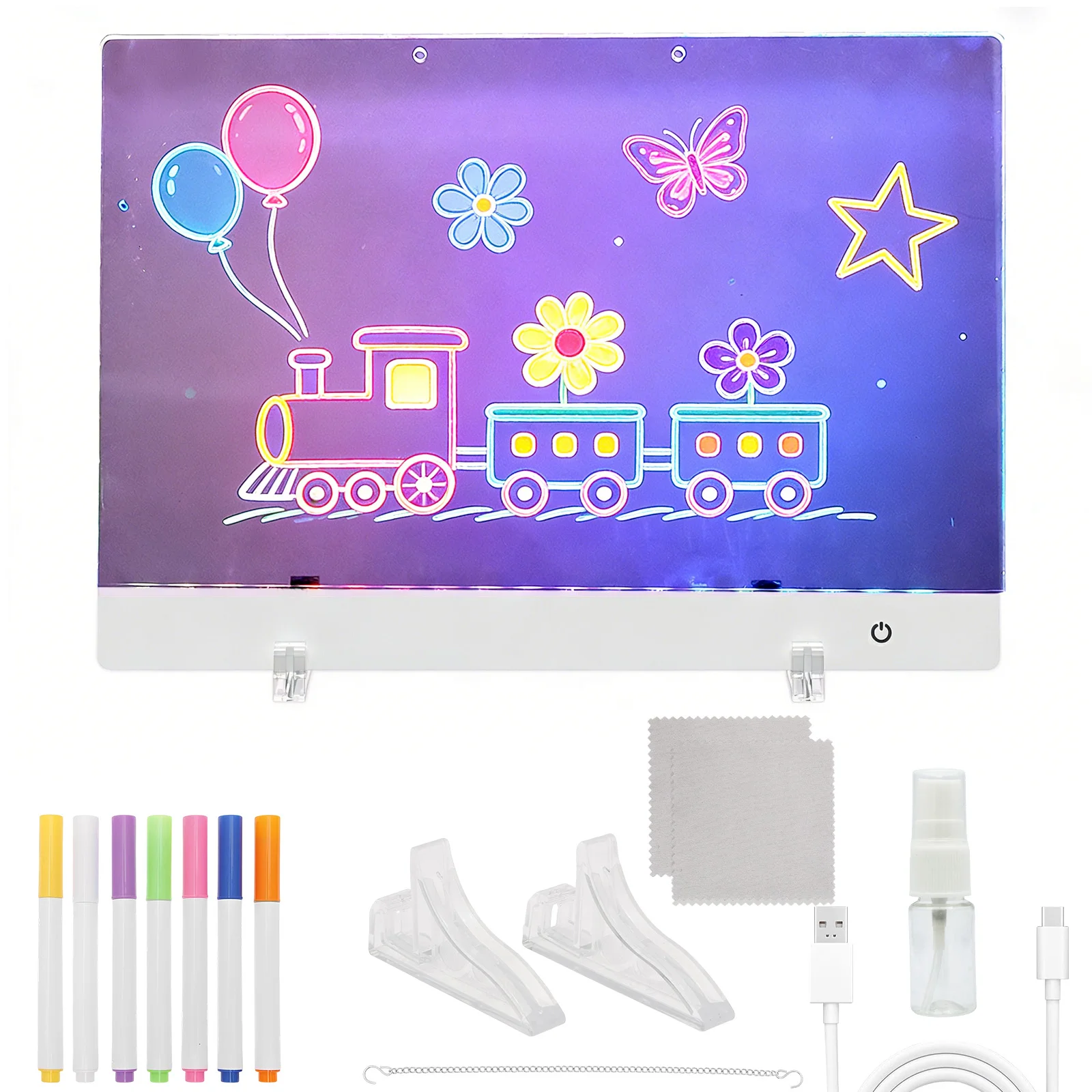 LED Drawing Board Acrylic Glowing Dry Erase Note Board USB Rechargeable Light Up Doodle Pad with 13 Light Mode Markers and Stand