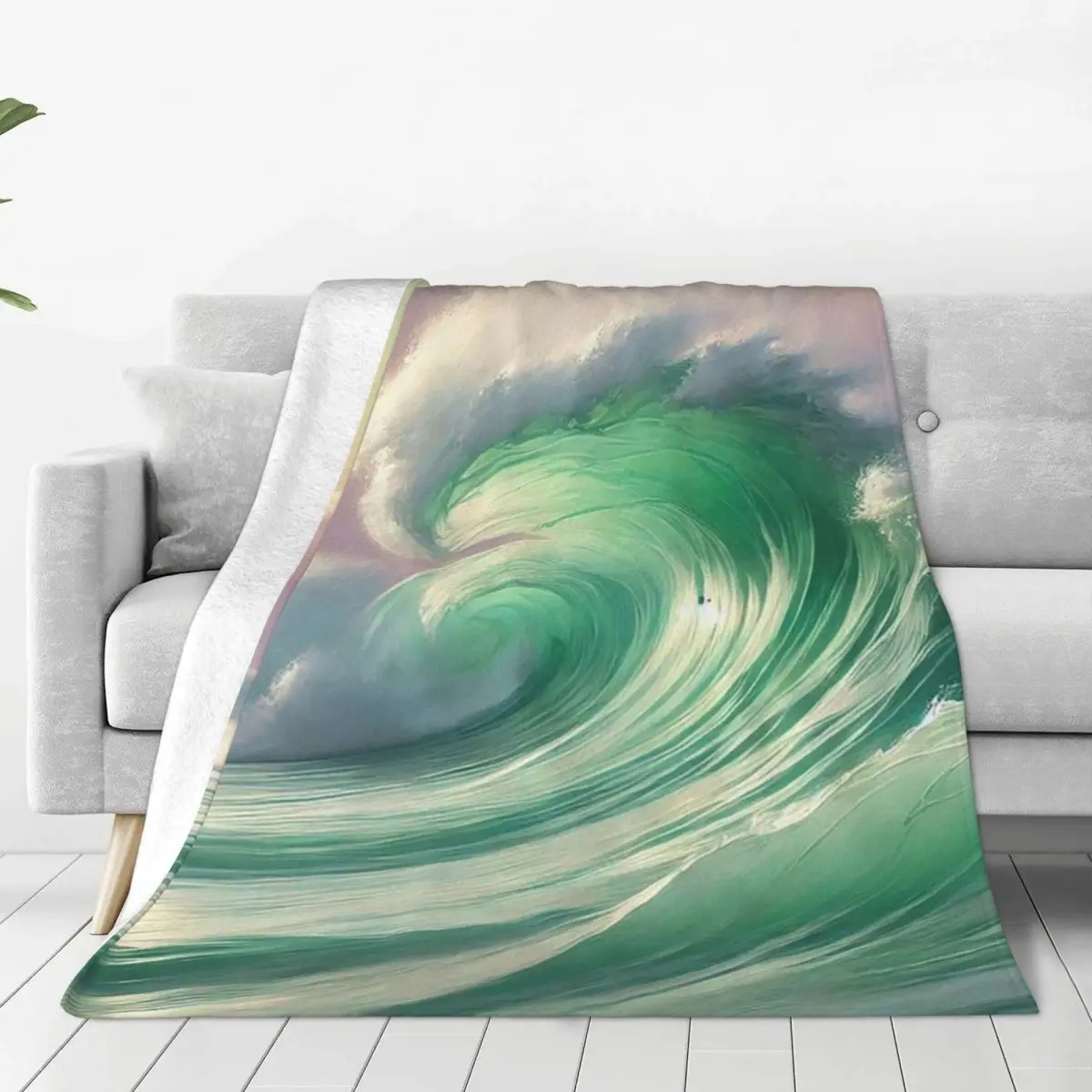 Dreamy Wild Wave,Pastel Sea Escape Blanket Flannel Multi-function Sofa Throw Blankets For Home Bedroom Throws Bedspread Quilt