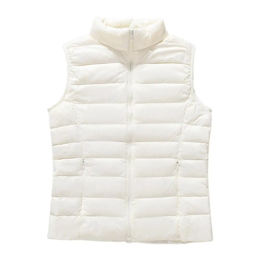 Zipper Pocket Vest Women's Winter Padded Vest With Zipper Closure Stand Collar Solid Color Down Coat For Outdoor Activities