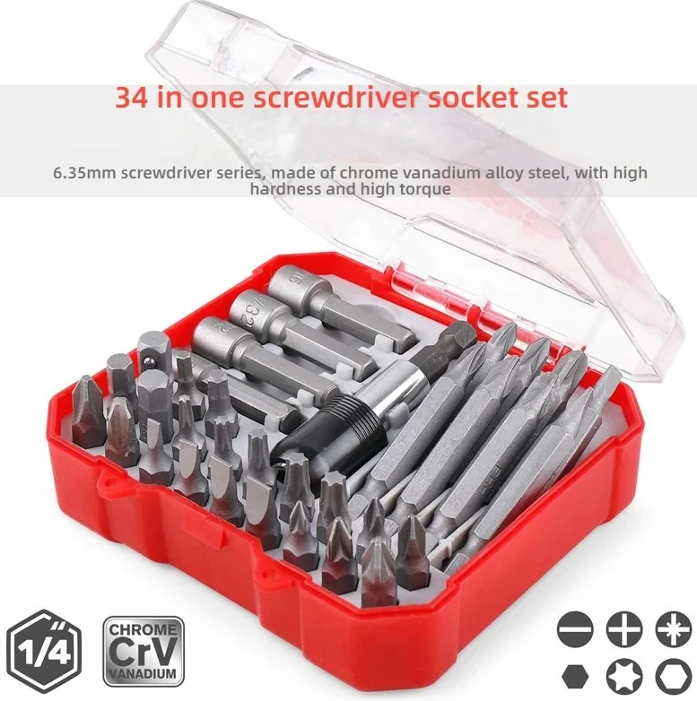 34-piece Multipurpose Screwdrivers for Repair, DIY & Household Use Screwdriver Bit Set - Flathead, Phillips & Hex Bits