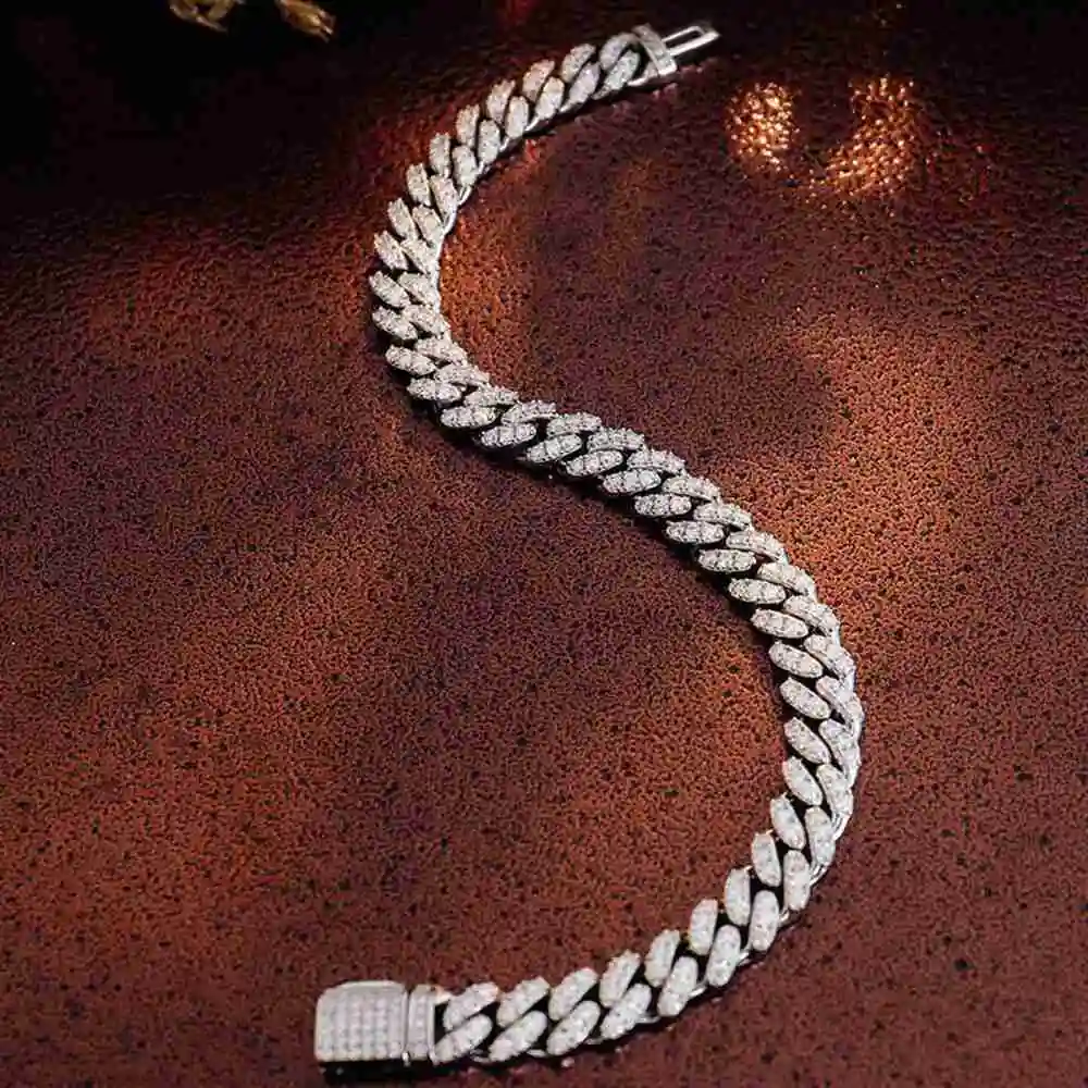 20mm Hip Hop Link Chain 925 Silver 18k Gold Plated Necklace Iced Out Cuban Moissanite.