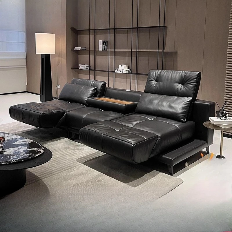 

Island Black Half Green Leather Multifunctional Vientiane Sofa Villa Living Room Light Luxury Full Leather Sofa