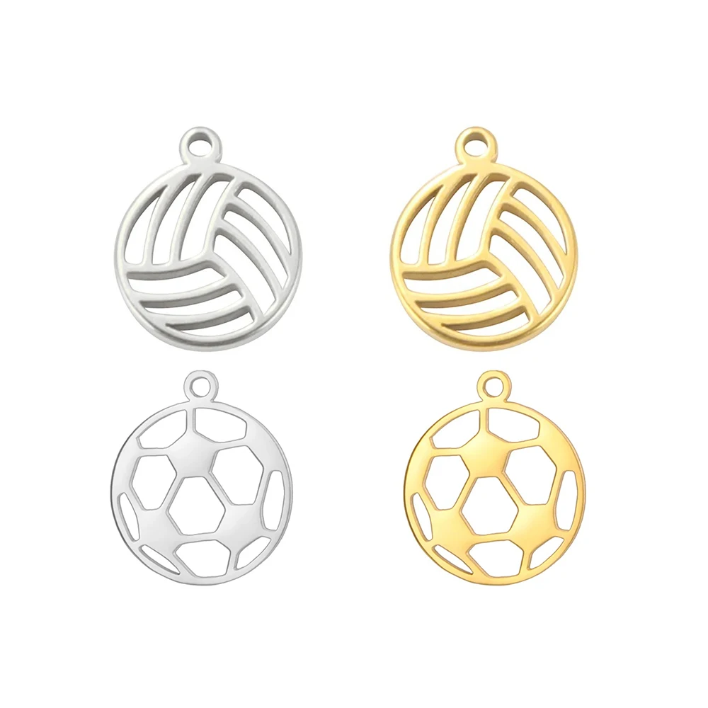 EUEAVAN 5pcs Stainless Steel Volleyball Charms Basketball Football Rugby Tiny Charm Pendant Necklace Jewelry Making Supplies