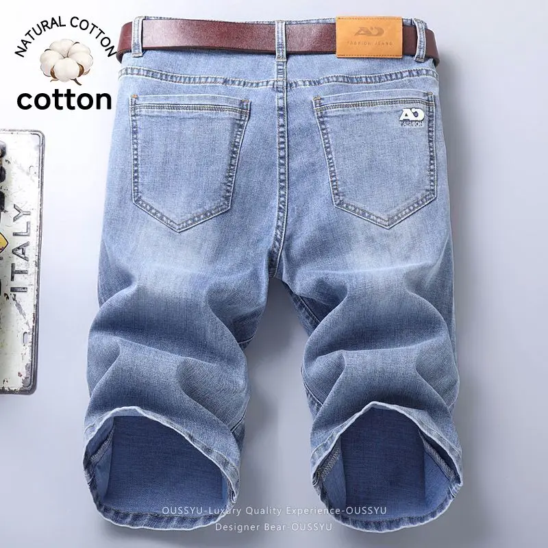 

Good Quality Summer Denim Shorts Men Straight Washed Jeans Short Korean Jorts Work Casual Business Bermuda Knee-length Pants